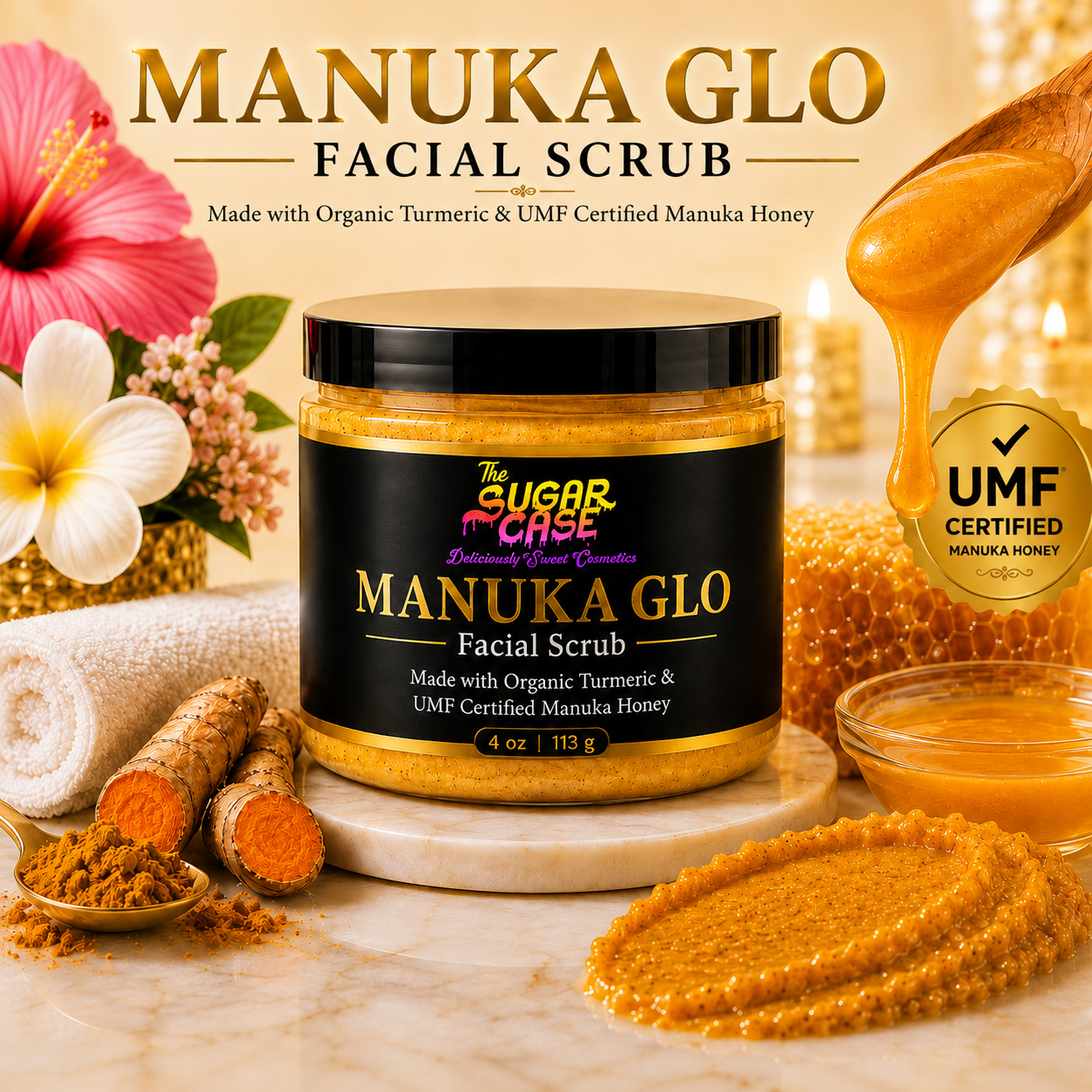 Manuka-Glo Facial Scrub infused with Organic Turmeric and Manuka Honey